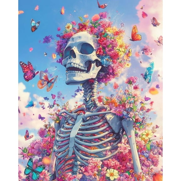 Paint by Numbers for Adults Kids Beginner Flower Skeleton DIY Acrylic Painting by Numbers Kits with Brushes Acrylic Pigment Home Decoration Gifts 16 x 20 inch
