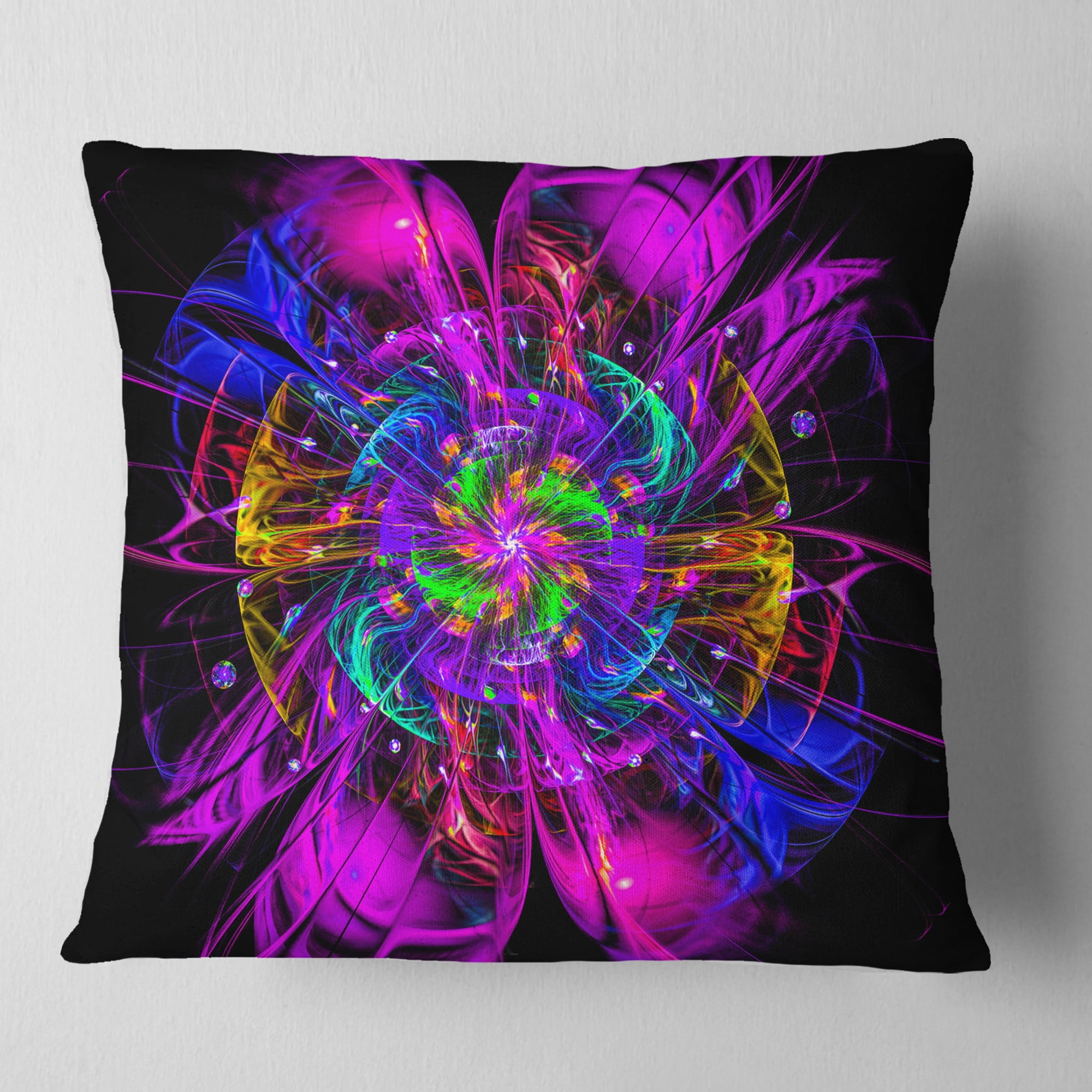 Designart Ideal Fractal Flower Digital Art in Purple - Floral Throw Pillow - 16x16