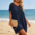 thumbnail image 5 of Delconic Women Loose Fit Crochet Trim Beach Cover Up Tunic Lightweight Short Sleeve Swimwear Dress for Summer Poolside Vacation Navy One Size, 5 of 5