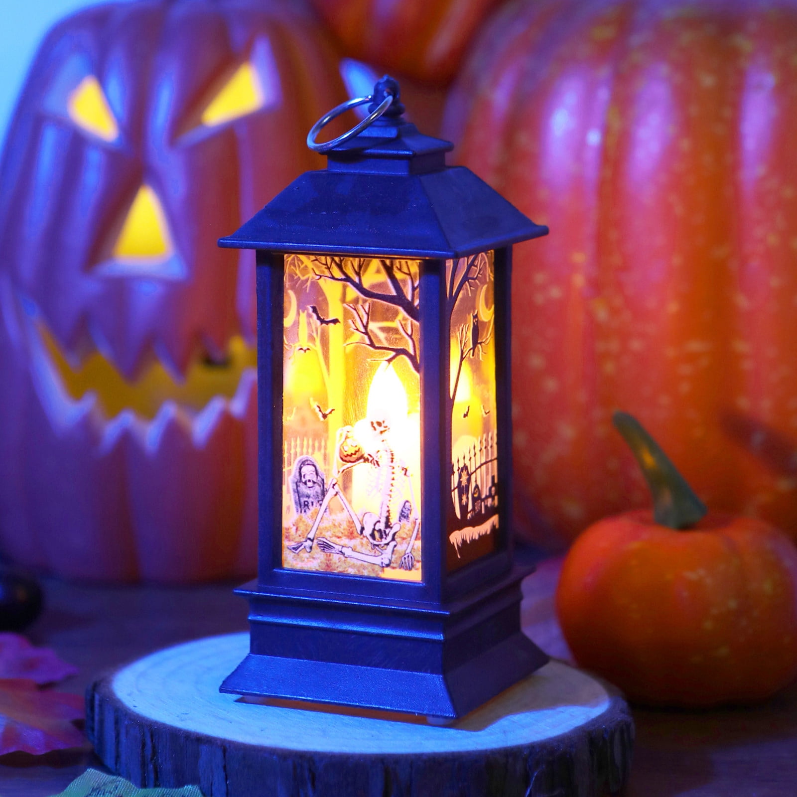 Lot 4 Lanternes Halloween LED - Veilleuses à Piles Avec Motifs - Décoration Intérieur/Extérieur