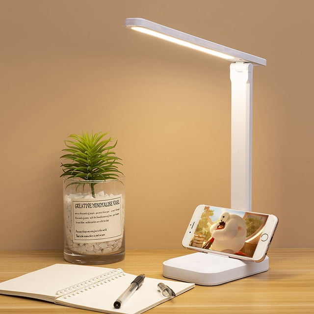 Lámpara de escritorio LED, lámpara de escritorio plegable con brillo ajustable, 5 modos de color, 10 niveles de brillo, protección ocular con control táctil flexible, lámpara de noche con puerto USB