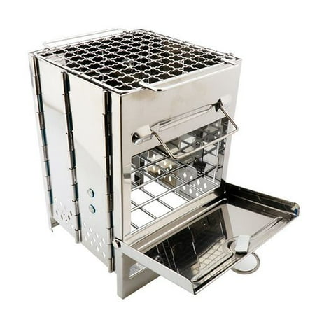 Portable Tailgate Bar Set Gardeners Camping Stove Outdoor Stainless Steel Backpacking Wood Stove Portable Folding Picnic BBQ Oven Set Tailgating with Handle ()