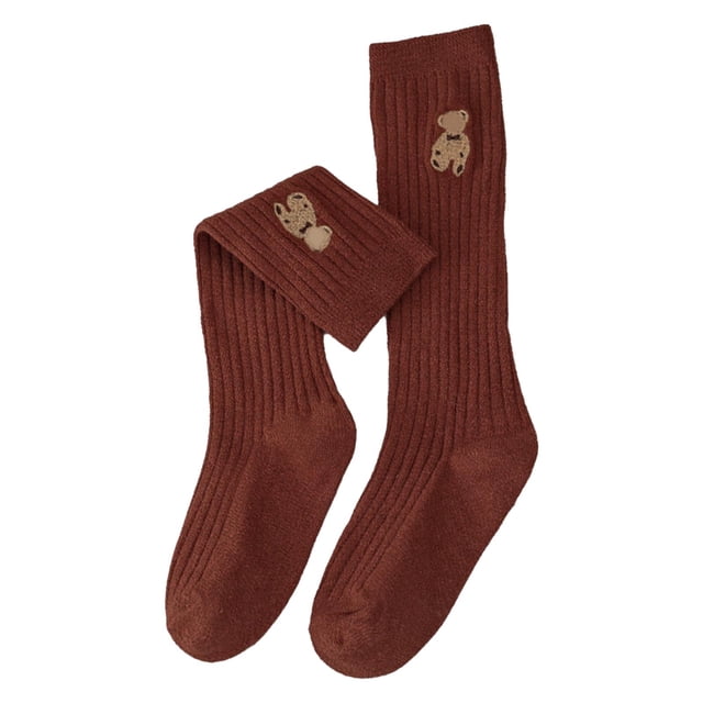Medias lindas para niñas Medias largas hasta la rodilla con patrón de oso para niños para otoño e invierno en color caramelo L 18‑21 cm para niños de 5 a 8 años