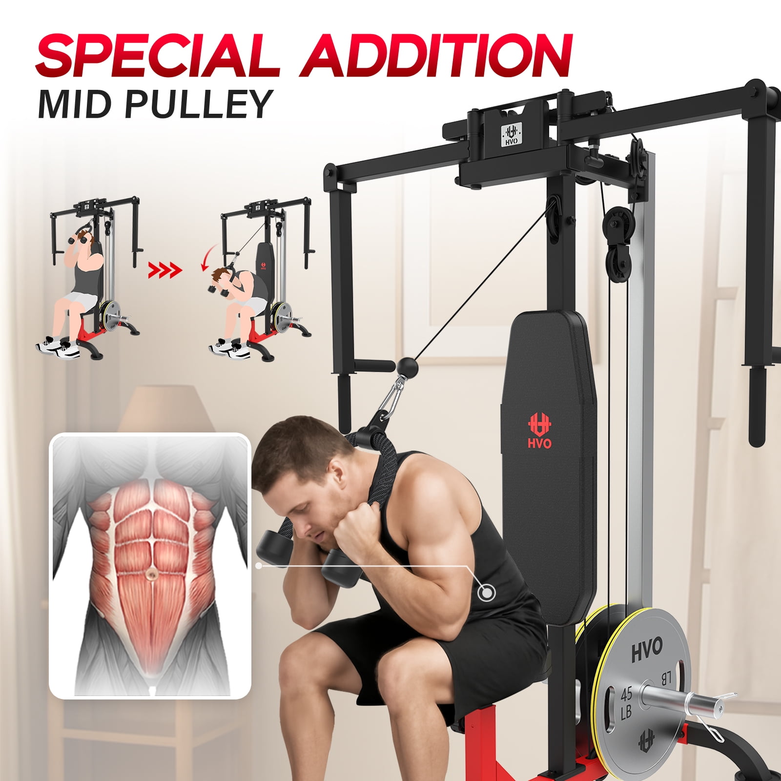 HeeH Pec Deck & Reverse Delt Fly Machine – Adjustable Upper Body Home Gym for Chest, Back, Ab & Shoulder Workout (Red)