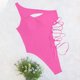 thumbnail image 3 of Trajes de baño de una pieza para mujer, traje de baño de bikini de color sólido con hombros descubiertos y sin soporte de acero para mujer, 3 of 5