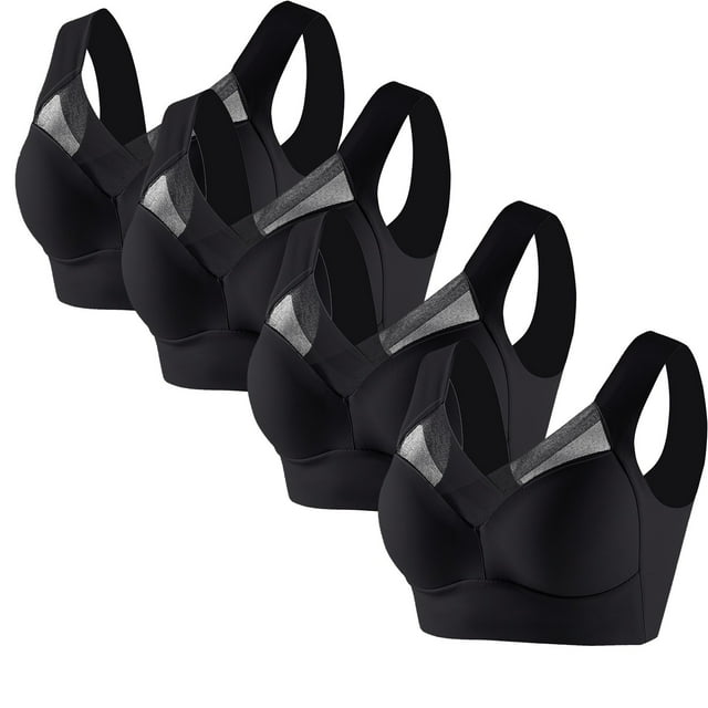Timegard 4pc Bras for Women Wireless Comfy Breathable Full Coverage High Support Back Smoothing Everyday Bra