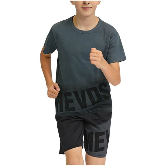 Spazoro Boys Active Shorts Set, 2 Piece Gym Athletic Breathable Quick Dry T-Shirt and Shorts Set for Kids Gray Size 9-10