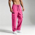 thumbnail image 5 of Men's Casual Trousers Men Straight Leg Multiple Pockets Pants for Daily Wear Hot Pink,M, 5 of 7