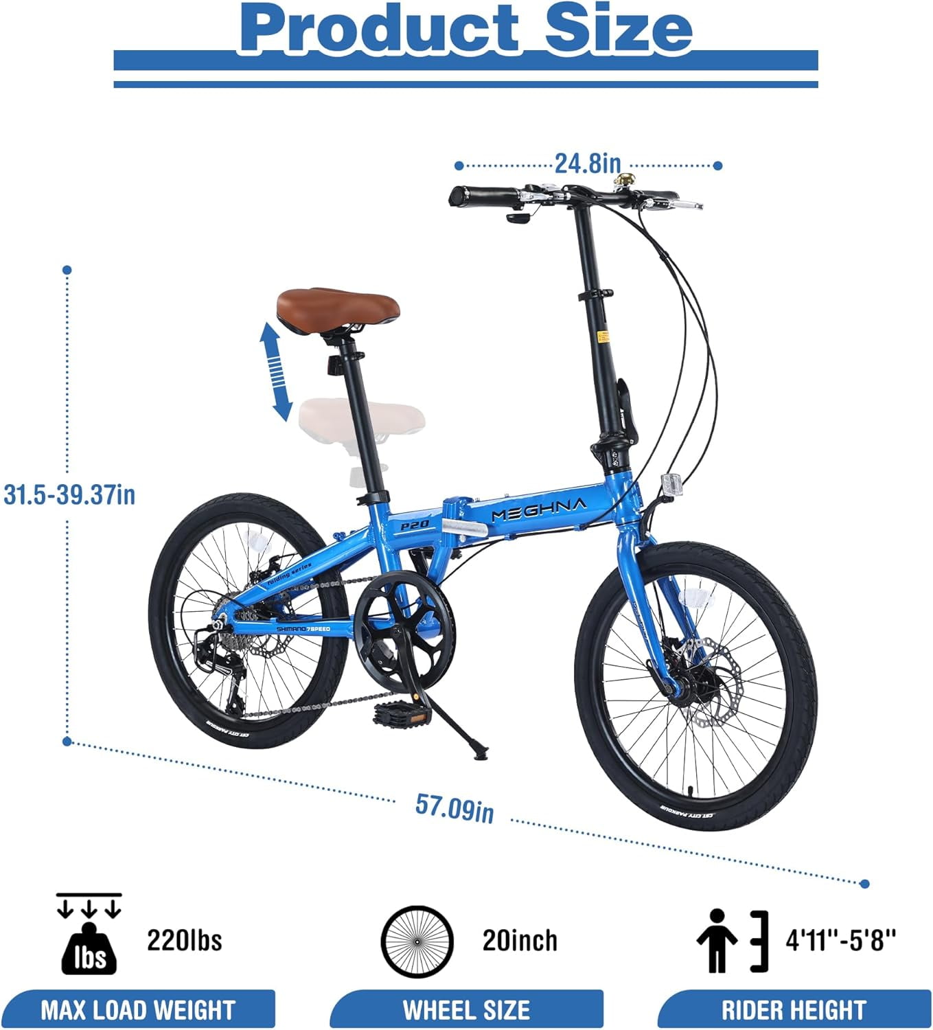 Ambifirner Foldable Bike for Adults,20 Inch Commuter Bike with Detachable Basket,7-Speed,Streamlined Design,Folding Bicycle for Commuting,Fitness and Vacation