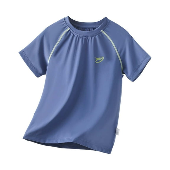 Ticikt Boy's UPF 50 Rash Guard Athletic Shirts Short Sleeve Sport Fishing Surfing Water Beach Shirts Quick Drying Top,Color:Blue,Size:150