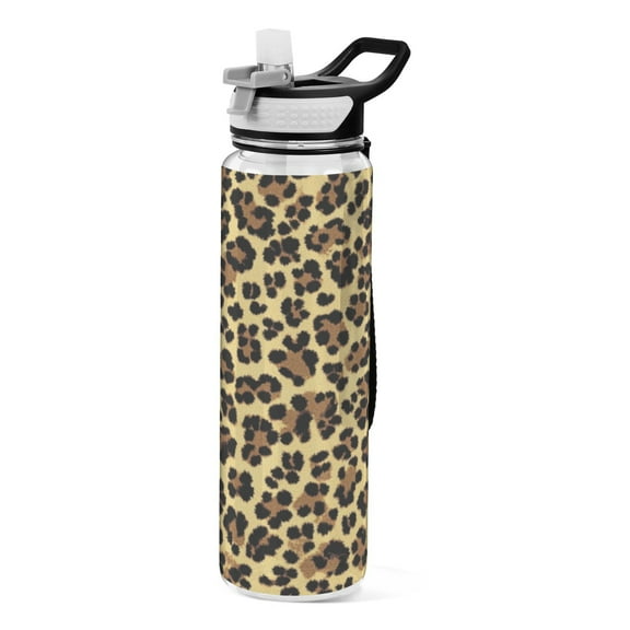 Qxltty Brown Leopard Water Bottle 32 oz with Straw BPA Free Reusable Fitness Sport Bottle Perfect for Travel School Outdoors and Gym