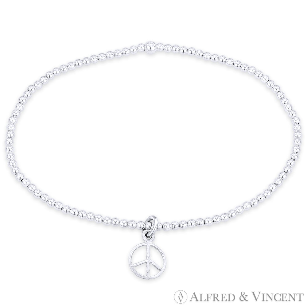 Clear Stone Silvertone Peace Sign Symbol Charm Anklet Ankle Chain Bracelet AK62 