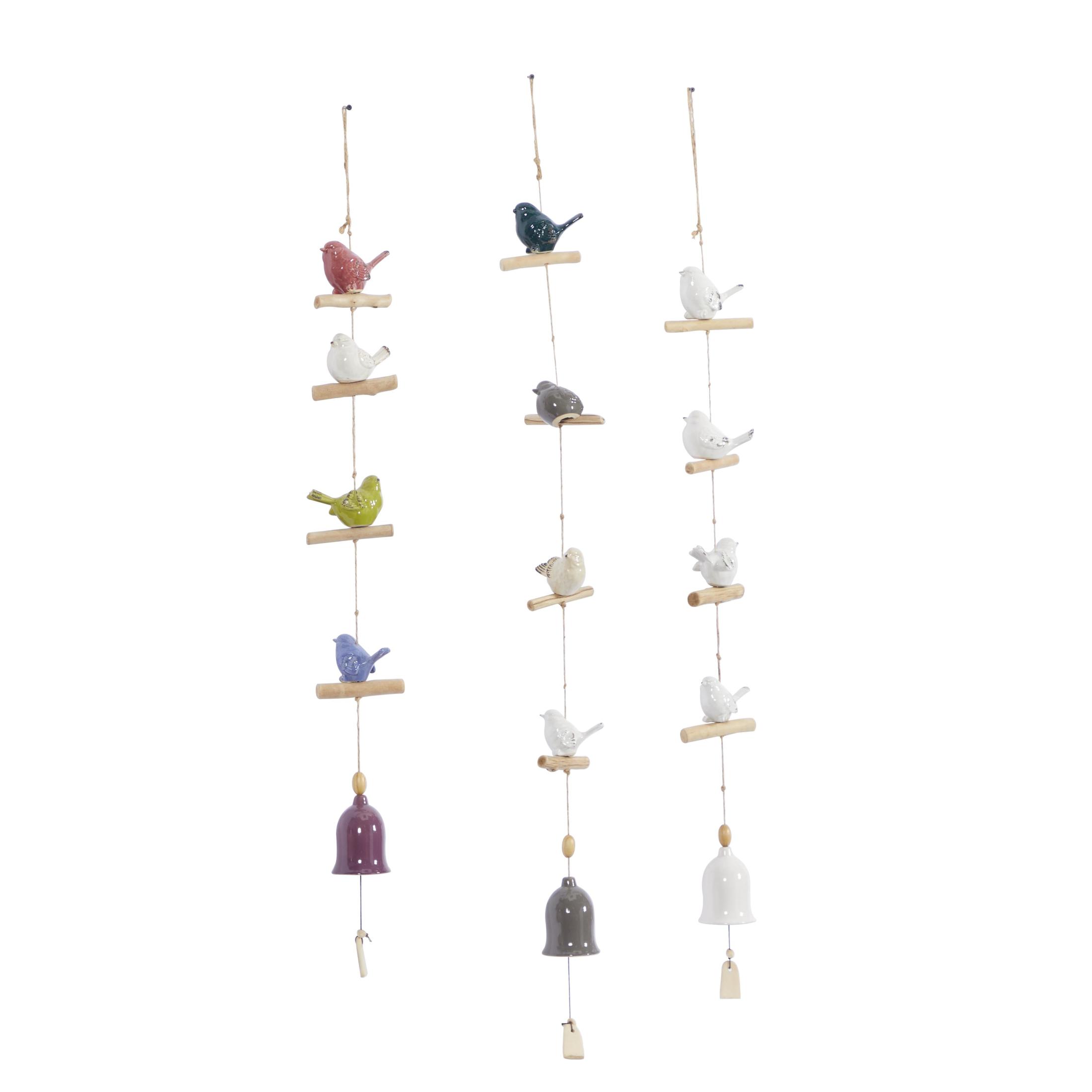 DecMode 46" White Ceramic Bird Windchime with Bells (3 Count)