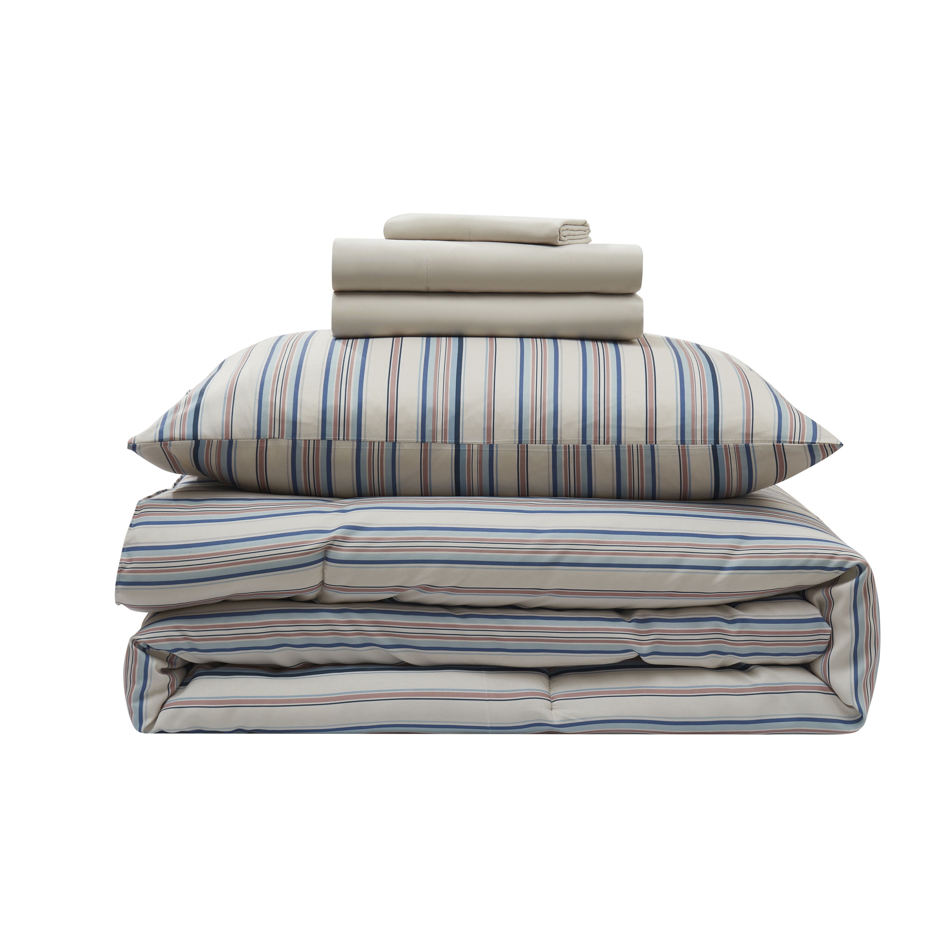LammaLoe Twin Comforter Sets, 5 Piece Striped Bed in a Bag, Bedding Comforter Set with Sheets, Modern Bed Set, Off White