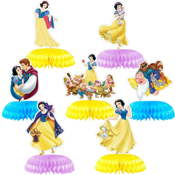 7Pcs White Princess Theme 3D Double Side Honeycomb Centerpieces Table Toppers,Cartoon Birthday Party Decorations Supplies.