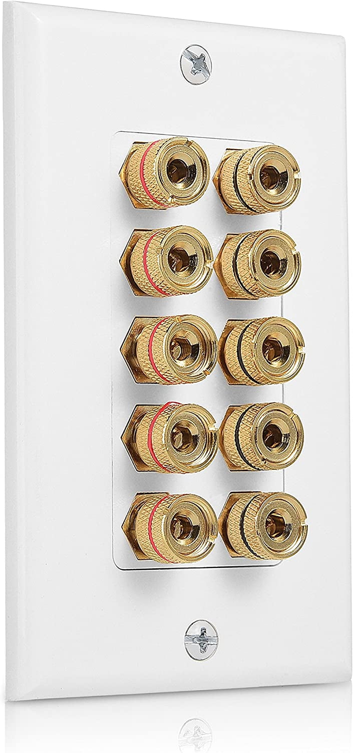 Cable Matters Speaker Wire Wall Plate (Speaker Wall Plate, Banana Plug Wall Plate) for 5 Speaker