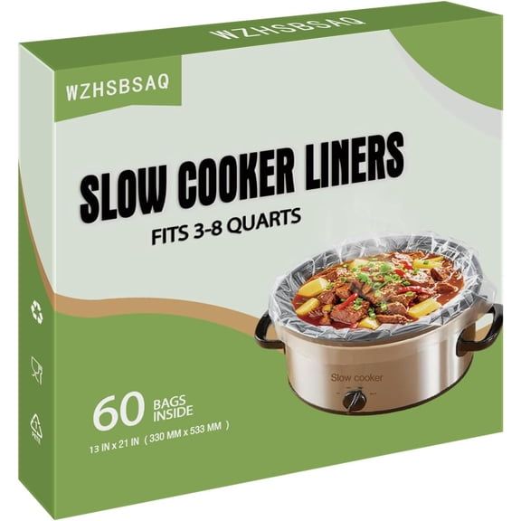 Slow Cooker Liners, 60 Cooking Bags, Large Disposable Pot Liner Plastic Bags for 3QT to 8QT Cookers, 13 in. x 21