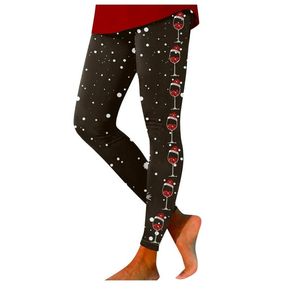 Snowflake Print Women's Leggings And Glasses Set Holiday Fashion Tights For Winter Celebrations