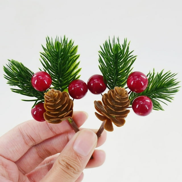 Branches de Pin Persistantes Baies de Noël Tiges Rouges, Branches de Baies de Noël, Décorations pour Guirlande de Noël DIY, Rouge, 1 Pce