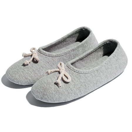 DODOING Memory Foam Slippers Comfort Ballerina Knitted Cotton Closed Toe Non-Slip House Shoes Indoor & Outdoor