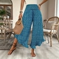 thumbnail image 4 of Womens Polka Dot Gaucho Wide Leg Pants Ruffle Elastic Waist Palazzo Pants Flowy Summer Vacation Light Blue 2XL, 4 of 5