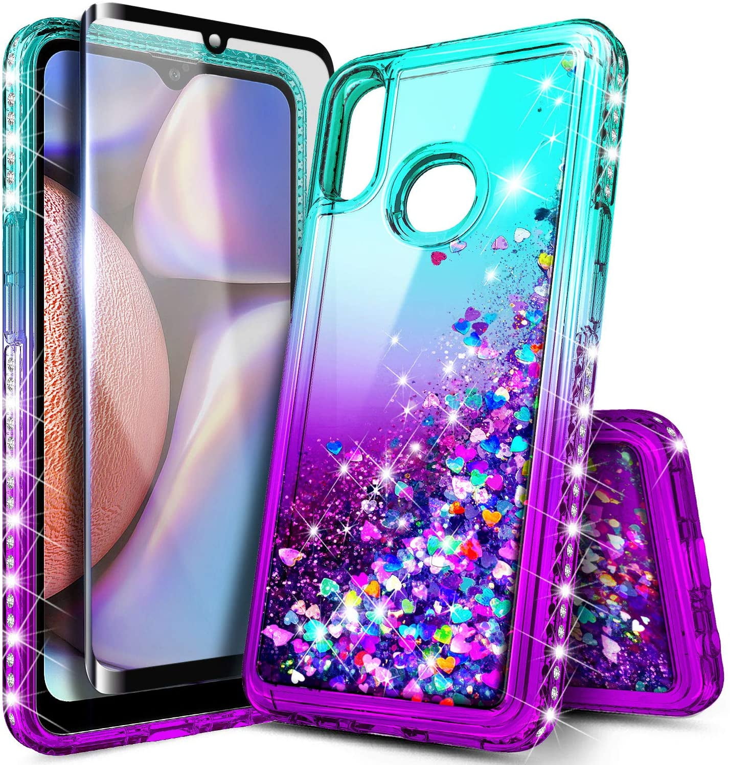 For Samsung Galaxy A10s Case with Tempered Glass Screen Protector (Full Coverage), Nagebee