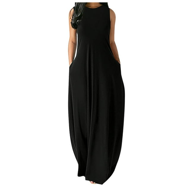 Robes Maxi Sans Manches Amples pour Femmes, Robe Longue Décontractée avec Poches