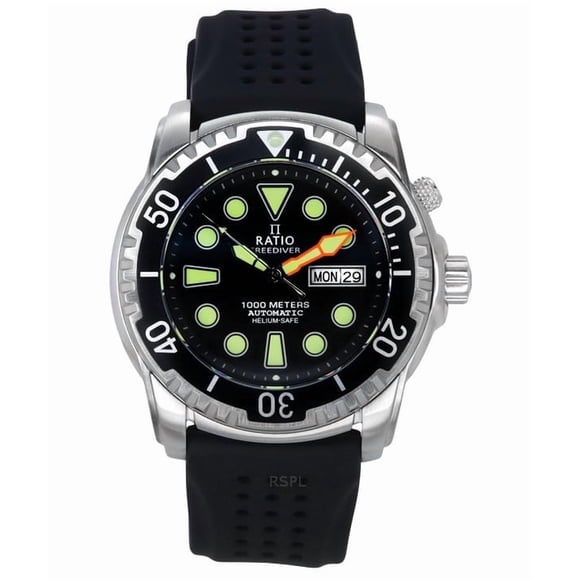 Ratio Reloj Automático FreeDiver Versión 02 con Helio Seguro, Zafiro, Esfera Negra, 1000 M, 1068HA90-34VA-BLK-V02, para Hombre