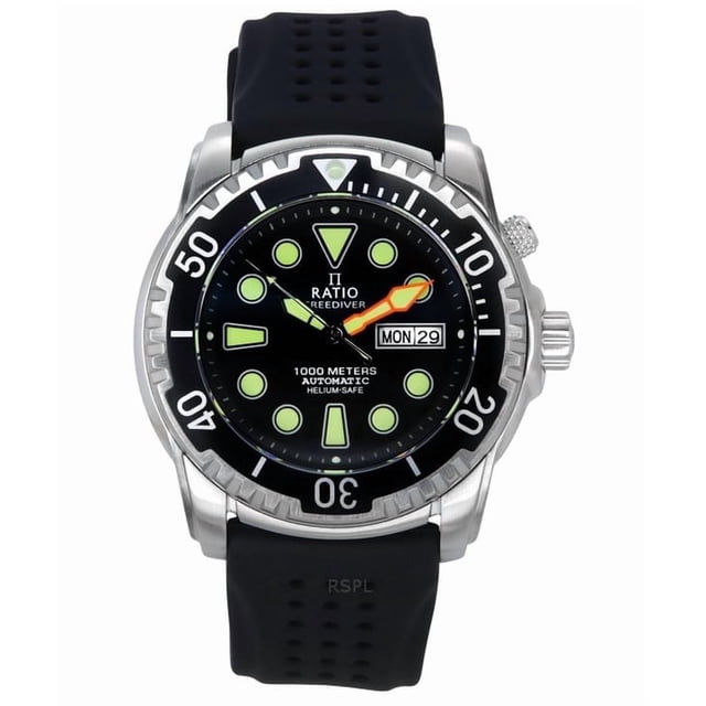 Ratio Reloj Automático FreeDiver Versión 02 con Helio Seguro, Zafiro, Esfera Negra, 1000 M, 1068HA90-34VA-BLK-V02, para Hombre
