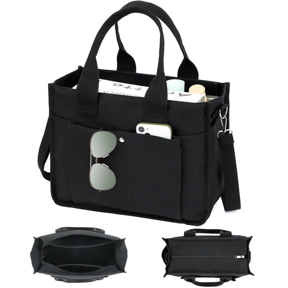 Fammart Large Canvas Tote Bag for Women with Zipper & Compartments, Crossbody Laptop Bags for Work College Travel