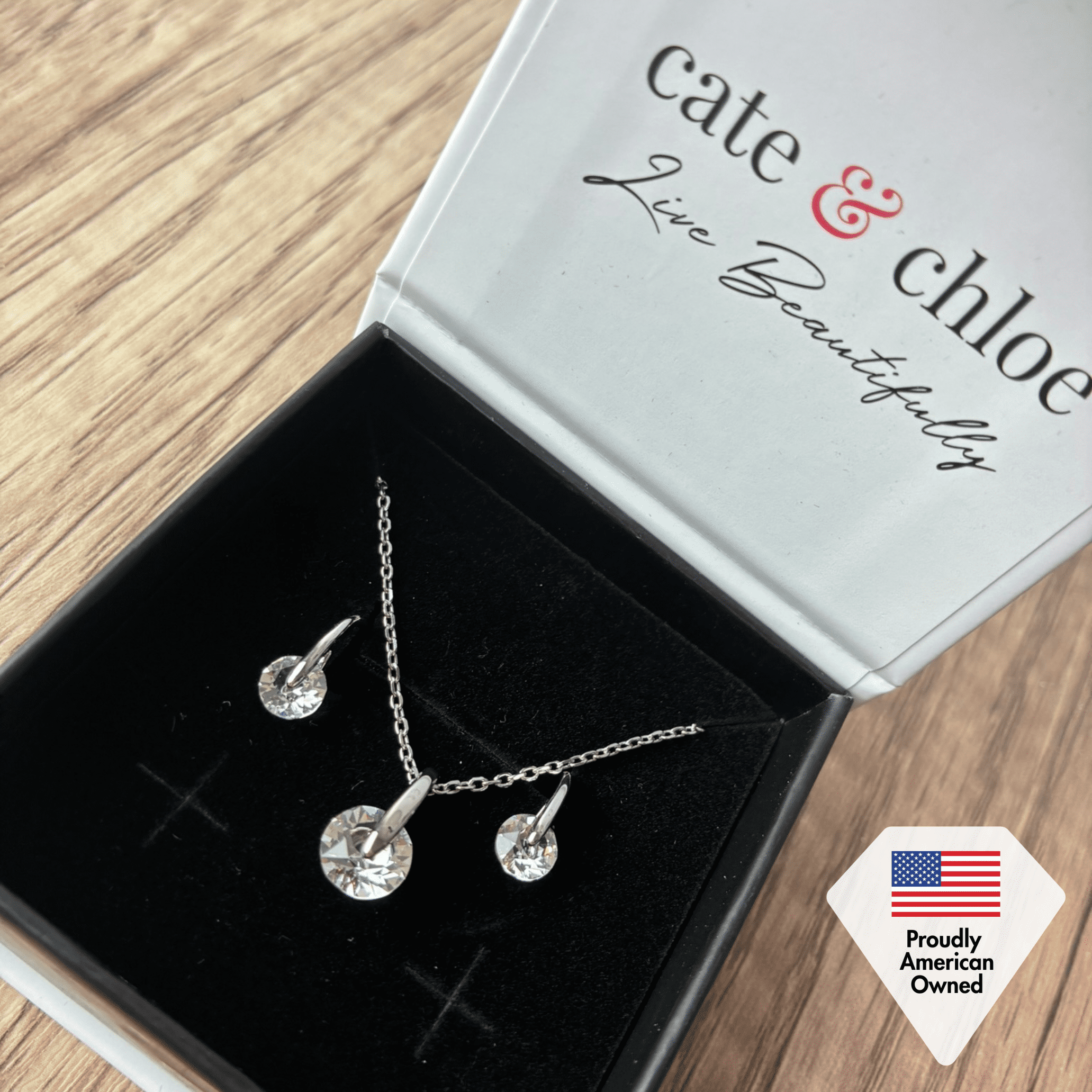 Cate & Chloe Mckayla 18k White Gold Plated Silver Jewelry Set with Swarovski Crystals Gift for Women