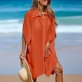 thumbnail image 7 of Tqyyweavej Plus Size Cover Ups for Swimwear Women Botton Down Solid Color Beach Cover Up Free Size Loose V Neck Swim Coverup, 7 of 7
