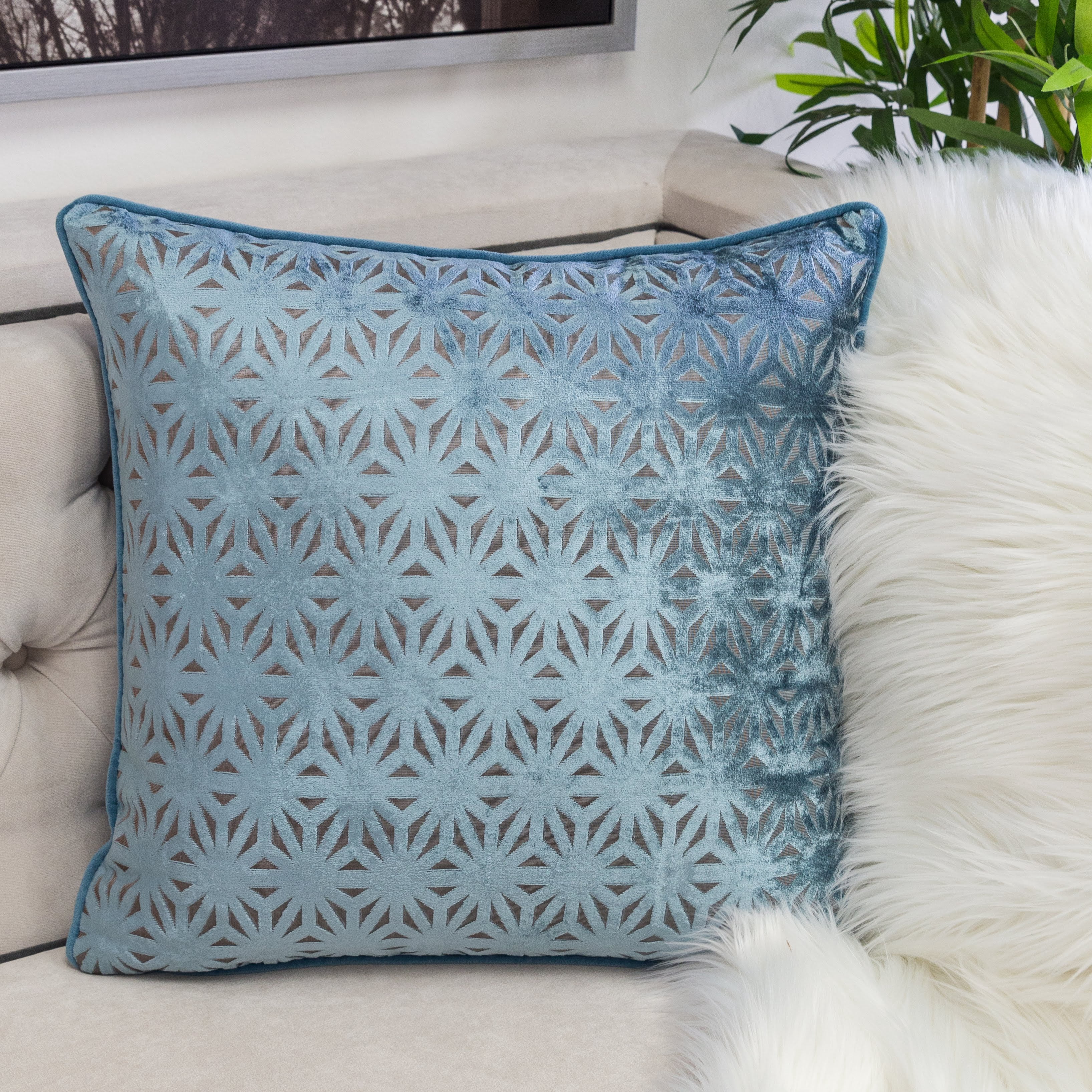 Hallie MINT Geometric Polyester 20 in. x 20 in. Throw Pillow