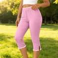thumbnail image 3 of Drovellove Women's Plus Size Capri Leggings – High Waisted 3/4 Length Stretch Pants with Side Slit & Lace Detail for Yoga, Workout, or Casual Daily Wear, 3 of 9