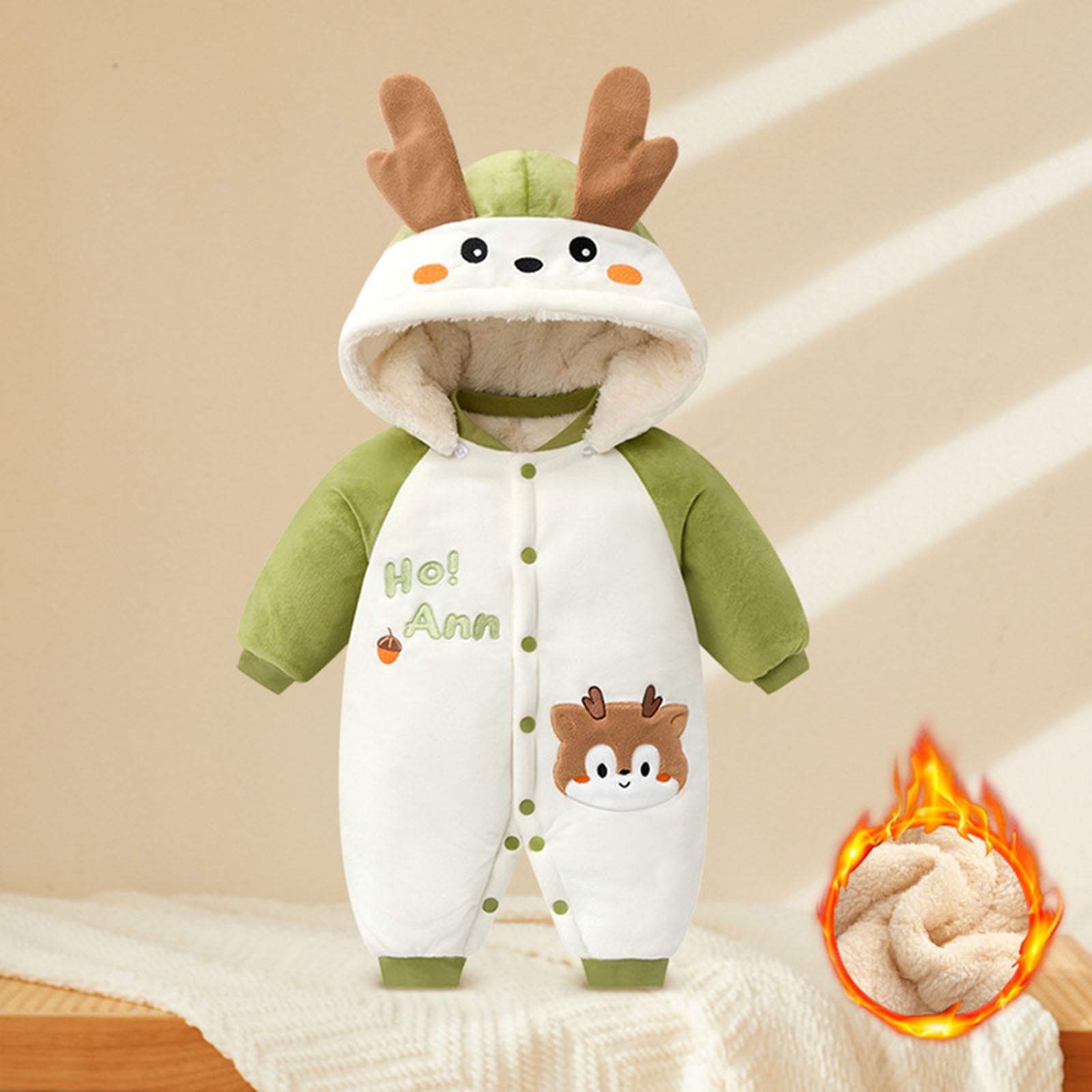 FYDUU Infant Baby Boys Romper And Jumpsuit Thickened Warm Baby Onesies Bodysuits One-Pieces For Winter Outfit Soft Hooded Sleepwear For Boys Adorable Halloween 0-1 Months