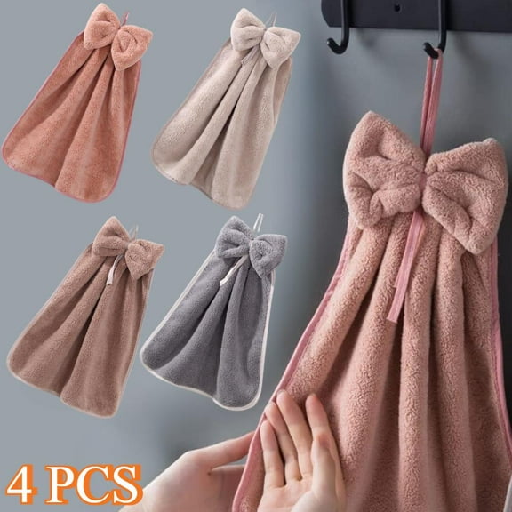 4 Packs of Ultra Soft and Absorbent Microfiber Hand Towels with Cute Bow Design -13 X 13 Inches, Hangable Bathroom&kitchen Hanging Towels, Suitable for Easter Gifts and Home Decor,Multicolour