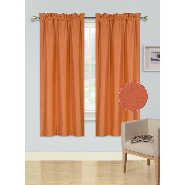 1 Ensemble Rideau de Fenêtre Texture Lisse en Microfibre Doublé Poche pour Tringle Occultant 63 Pouces R64 (Orange)