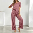 thumbnail image 4 of Mifsaly Summer Lounge Sets for Women Short Sleeve Crewneck T-Shirts and Drawstring Wide Leg Capri Pants with Pockets Lightweight Comfy Casual Matching Outfits Wine,XXL, 4 of 9