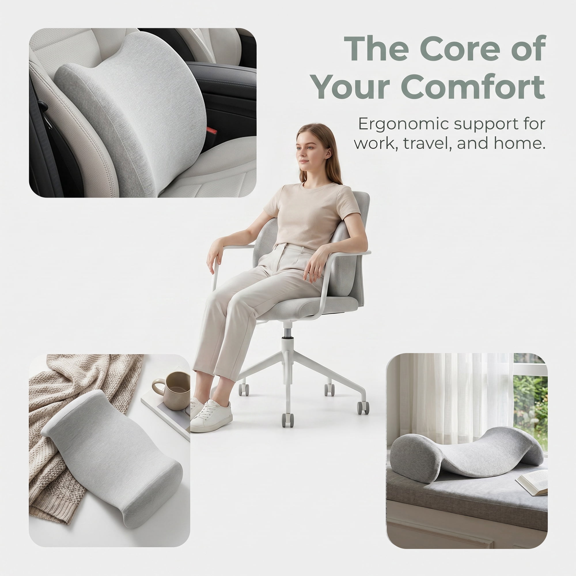 Unique Bargains Lumbar Support Pillow Cotton Back Support Light Gray 18.9" x 11" x 5.1"