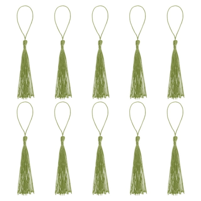 Uxcell 100 piezas de flecos, 13 cm (5 pulgadas) de flecos de nylon para marcadores con nudo apretado para decoración interior, graduación, marcador, manualidades, fabricación de joyas, verde militar