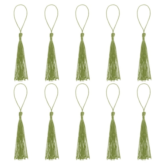 Uxcell 100pcs Tassels, 13cm (5 Inch) Nylon Bookmark Tassels with Tight Knot for Indoor Decoration, Graduation, Bookmark, DIY Craft, Jewelry Making, Army Green