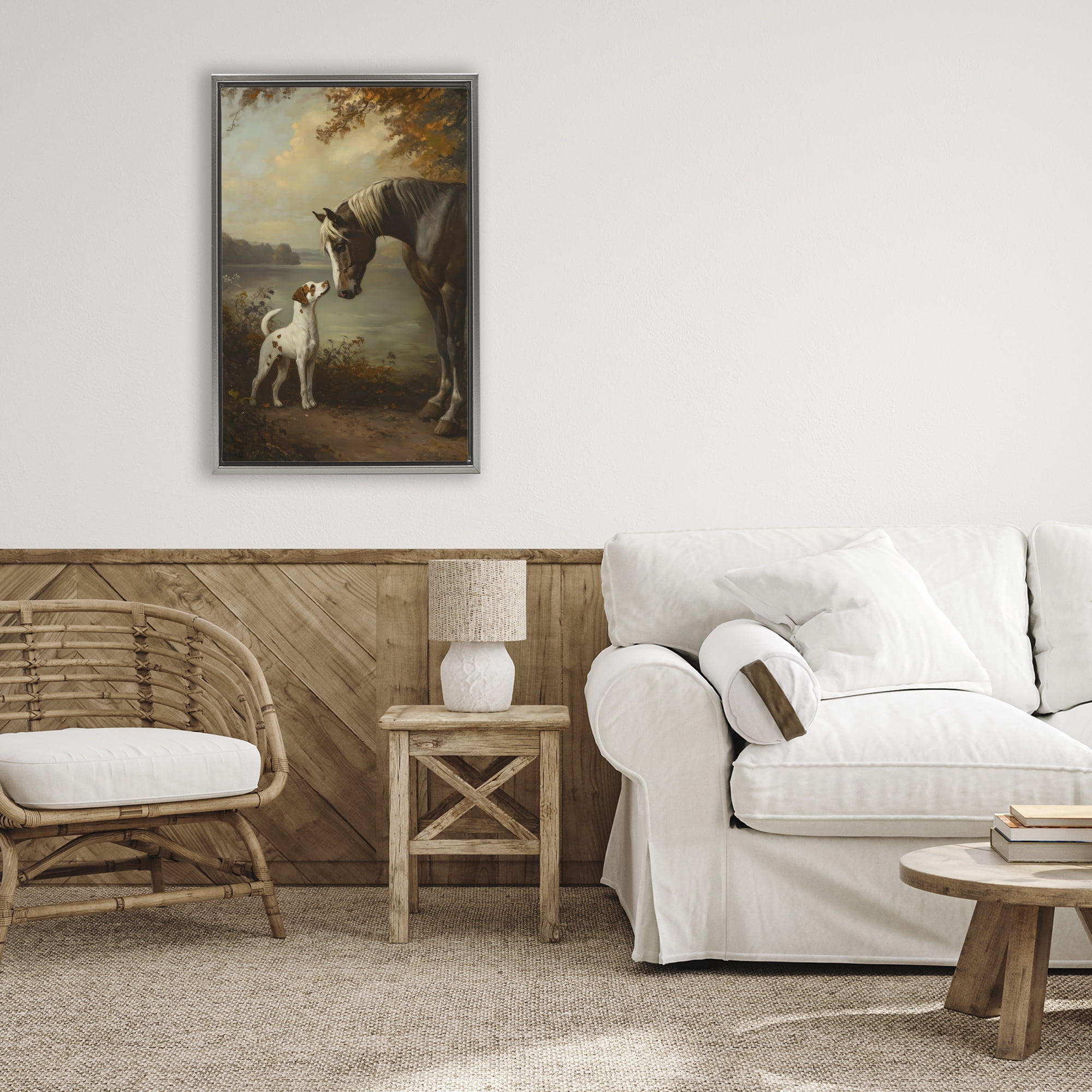 Stupell Industries Autumn Companions Hunting Party Gray Framed Floater Canvas Wall Art, design by Petal Prints Design