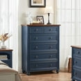 thumbnail image 4 of Farmhouse 6 Drawer Dresser, Blue Chest of Drawers, 43.5" Tall Dressers for Bedroom with Roman Column and Metal Handles, Rustic Wood Storage Organizer for Living Room, Hallway, Closet, 4 of 9
