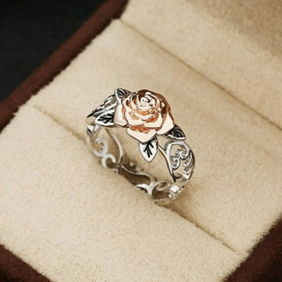 SmartBy Vintage Women Two Tone Flower Band Finger Ring Wedding Engagement Jewelry Gift