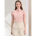 thumbnail image 3 of INSPIRE CHIC Women's Puff Sleeve Collared Cotton Work Office Button Down Shirt Navy Blue XS, 3 of 6