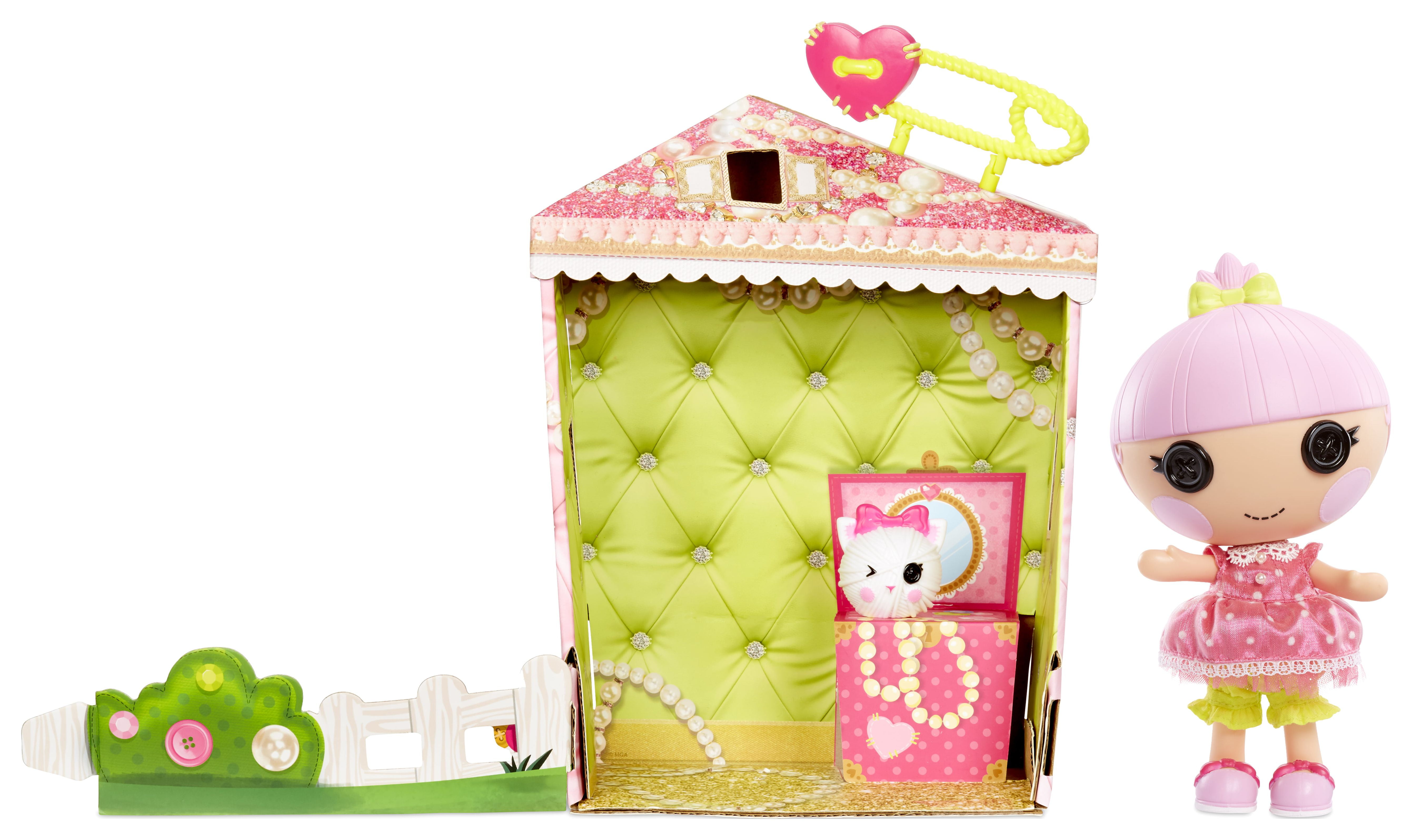 Lalaloopsy Littles Doll Trinket Sparkles and Pet Kitten Playset, 7" Princess Doll With Changeable Pink Outfit and Shoes in Reusable Play House Package, Toys for Girls Ages 3 4 5+ to 103