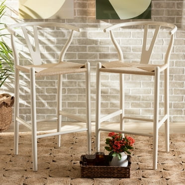 Baxton Studio Paxton Bar Stool, White and Beige, Set of 2