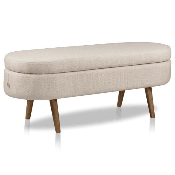 Bouclair Taupe Fabric Storage Bench on Wooden Legs