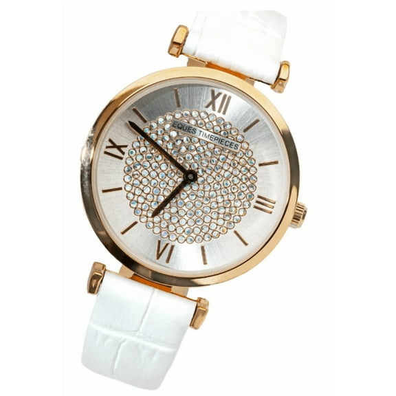 Countess Luxury Women’s Watch – 32mm White Leather Strap, Rose Gold-Tone Stainless Steel, Elegant Design
