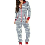 Mefallenssiah Women'S Fashion Casual Hooded Pajamas Print Christmas Romper Homewear
